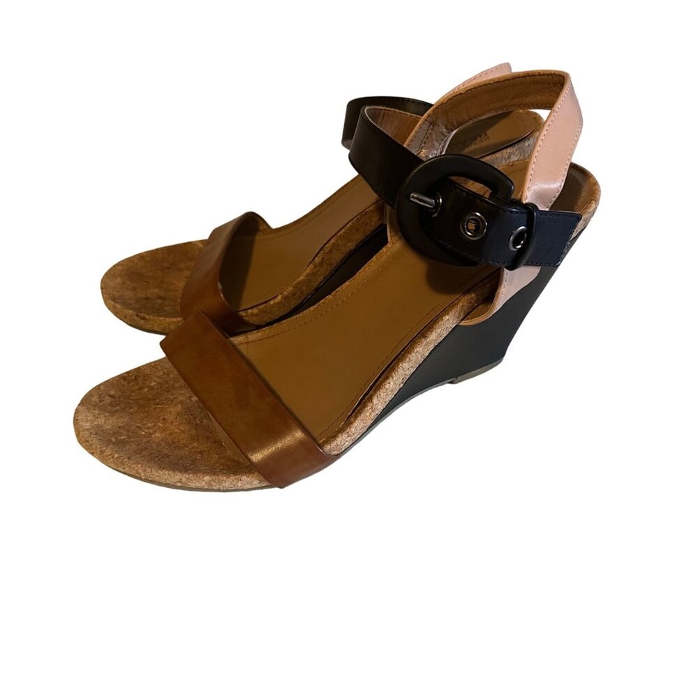 Kenneth Cole Reaction Brown And Black Buckle Wedge Sandals Size 10 M